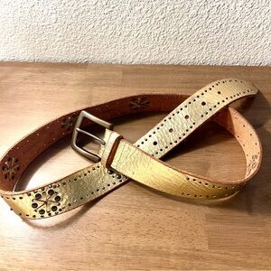 Fossil Gold Genuine Leather studded Western Boho Belt